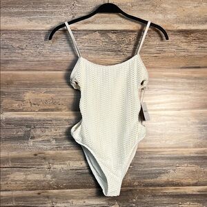 Forever 21 Swim Fishnet Open Side 1-Piece Swimsuit in Cream NWT